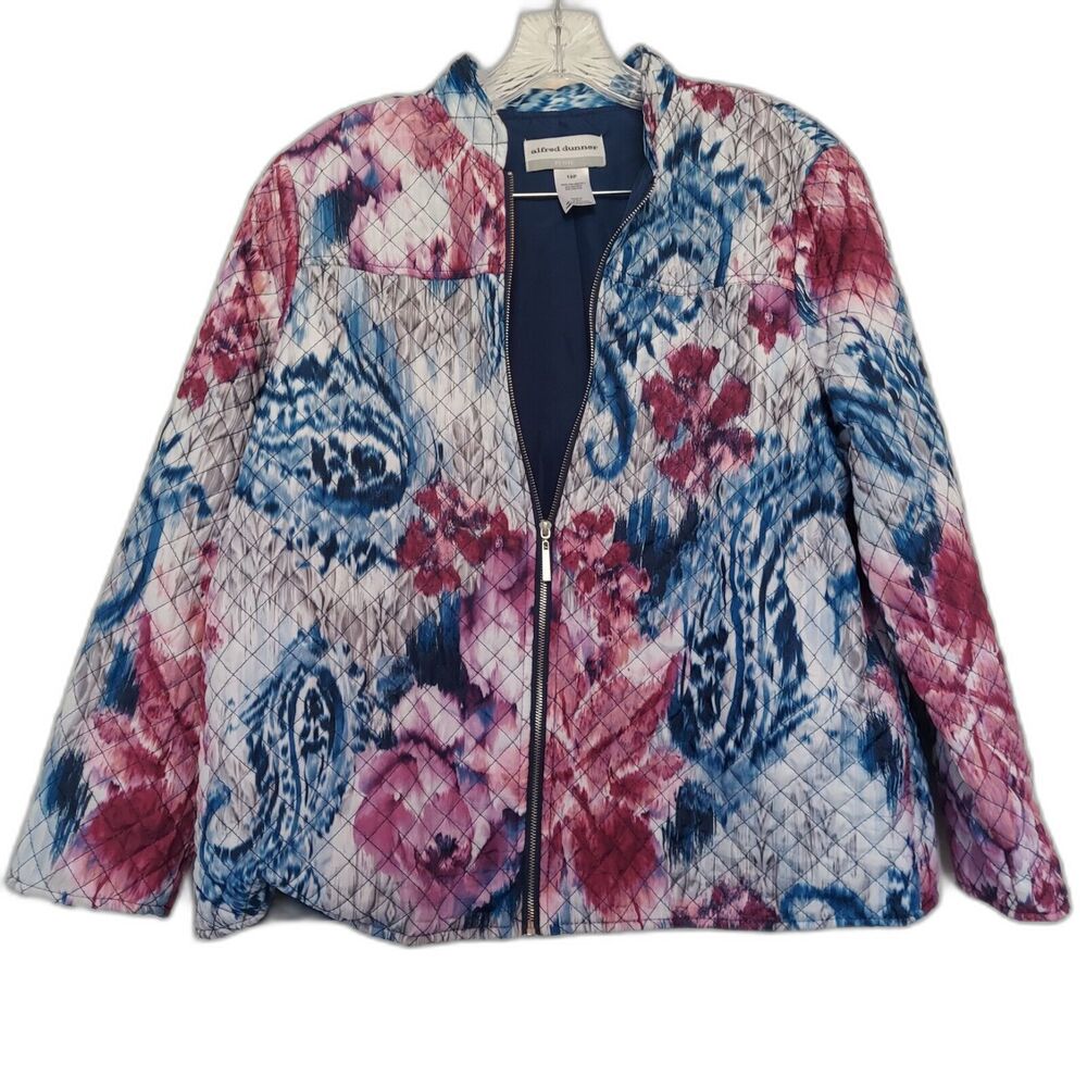Alfred Dunner Quilted Jacket 10P Pink Blue Pockets Autumn Harvest Zipper